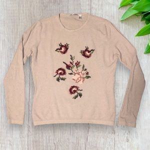 Punt Roma | Vintage Sweater With Embroidered Roses | Beige